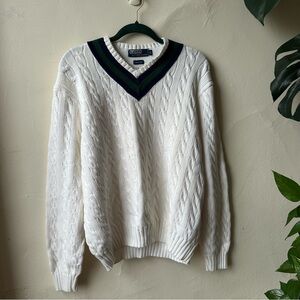 Vintage Ralph Lauren White Sweater with Navy and Green Accents